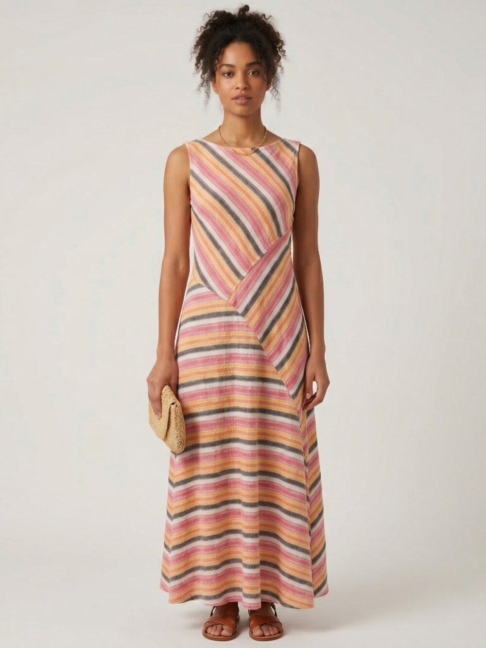Caslon Stripe Linen Blend Maxi Dress - Size: M